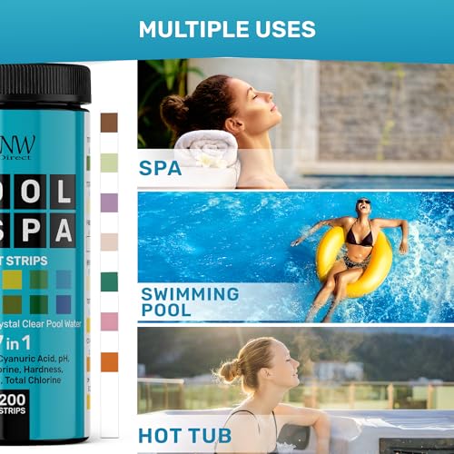 Pool Test Strips for Pools and Spas - 7 in 1 Water Test 200 Pack | Includes 200 pool test strips that measure chlorine, bromine, pH, alkalinity, hardness and cyanuric acid in 30 seconds. - style: 200 STRIPS - 7 IN 1 POOL TEST STRIPS