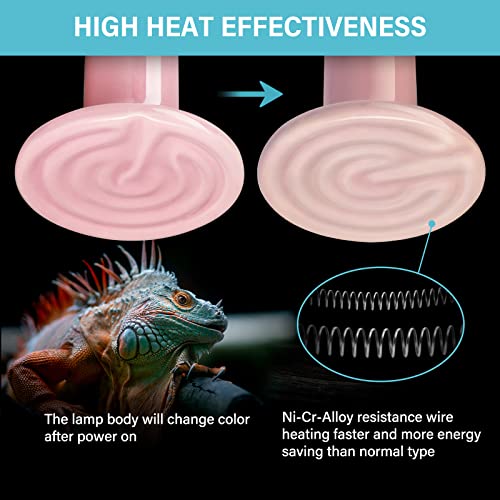 Simple Deluxe 150W Mini Ceramic Heat Emitter Reptile Heat Lamp Bulb No Light Emitting Brooder Coop Heater for Amphibian Pet & Incubating Chicken, 2 Pack, Pink - color: Pink