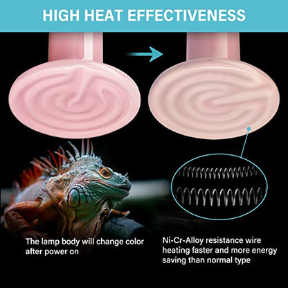 Simple Deluxe 150W Mini Ceramic Heat Emitter Reptile Heat Lamp Bulb No Light Emitting Brooder Coop Heater for Amphibian Pet & Incubating Chicken, 2 Pack, Pink - color: Pink