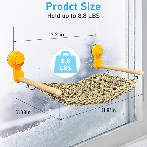 VCEPJH Bearded Dragon Hammock, Reptile Window Perch Natural Seagrass Gecko Climbing Tank Accessories Lizard Lounger Bed with Powerful Suction Cups Bearded Dragon Toys for Basking (11.81 * 7.08)