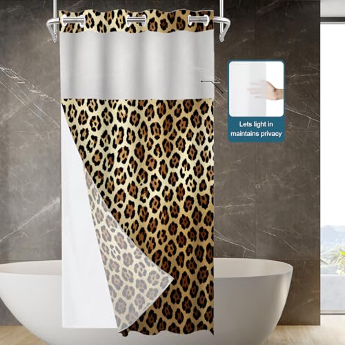Golden Cheetah Print No Hooks Shower Curtain with Snap in Liner Set, Luxury Leopard Print Tub Curtainn Mesh Top Window & Magnetic Hem Waterproof 35.5X74 Inch - color: Golden Cheetah 1 Gold03, size: 35.4"W x 74"L (Pack of 1)
