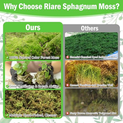 Riare 7OZ Premium Sphagnum Moss for Plants- 10QT Natural Dried Plant Moss | Moisture Retention & Drainage Orchid Moss for Repotting, Succulents, Carnivorous, Ferns, Green Moss for DIY Craft, Reptiles - size: 10 QT(Appx.7oz)