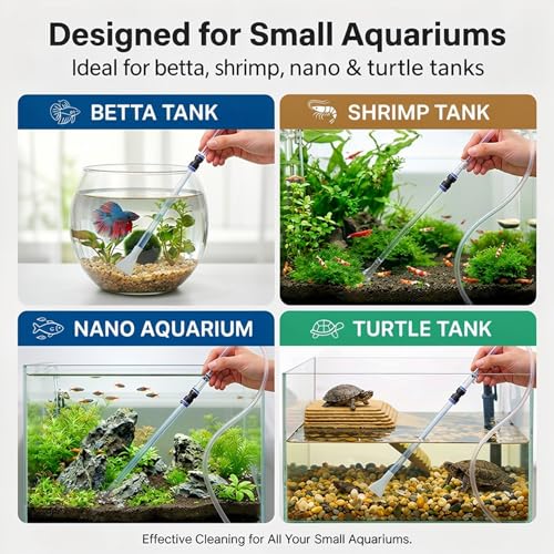Aquarium Siphon Vacuum,Manual Water Changer Gravel Cleaner | with Duckbill Nozzle and Filter Head,Suitable for 5-10 Gallon Fish Tanks,Betta, Shrimp, Nano and Turtle Tanks