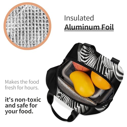 Insulated Lunch Bag Black & White Zebra Lunch Box for Women Men Reusable Leakproof Lunch Cooler Bag for Office Picnic - color: Black/White Zebra