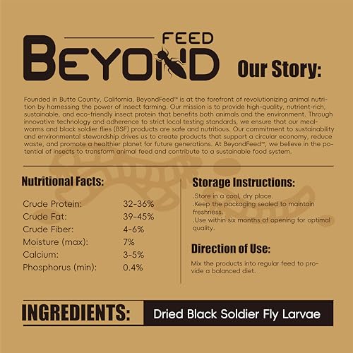 BeyondFeed™ Dried Black Soldier Fly Larvae - Nutrient-Rich, Sustainable Feed for Chickens, Ducks, Birds, Reptiles, Fish, Hamster, Turtles and More (1 Bottle (35g/ 1.23oz)) - size: 11 Ounce (Pack of 1)