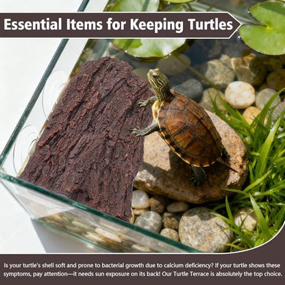 Realistic Bark Turtle Basking Platform - 3 Suction Cups Turtle Dock Essential Basking Platform for Aquatic Turtles, Frogs, Turtles Tank Accessory (Brown)