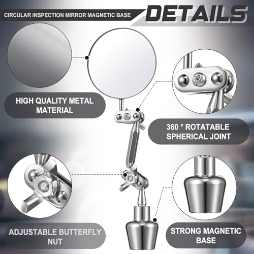 Kingdder 2pcs 2 Inch Inspection Mirrors Magnetic Base with Adjustable Arm | Round Swivel Angle Ball Joint, for Welding, Machine Maintenance, for Technicians, Auto Mechanics - size: 2 Inch