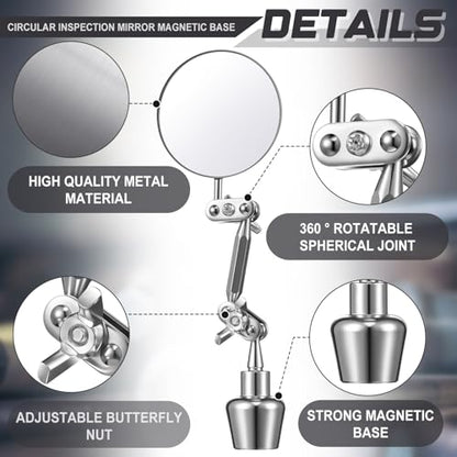 Kingdder 2pcs 2 Inch Inspection Mirrors Magnetic Base with Adjustable Arm | Round Swivel Angle Ball Joint, for Welding, Machine Maintenance, for Technicians, Auto Mechanics - size: 2 Inch