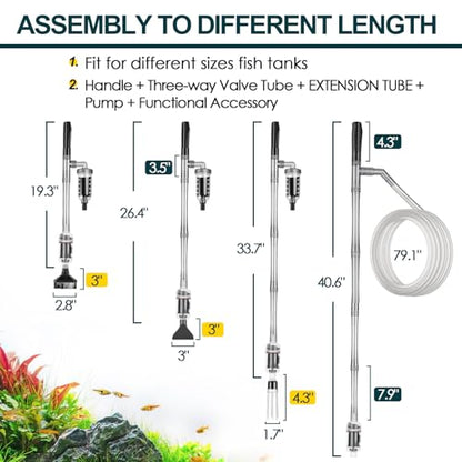 hygger Electric Aquarium Gravel Cleaner, 528GPH Fish Tank Vacuum, 5-in-1 Automatic Sand Washer Water Changer Cleaning Kit for Freshwater Saltwater, Adjustable Length Handle Tube,Hose, Clamp