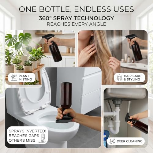 12oz Glass Spray Bottles 2 Pack, 360° Any-Angle Spraying - color: brown