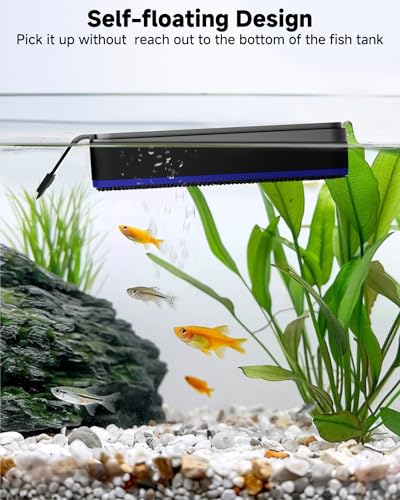 AQQA Aquarium Glass Cleaner, Double Side Algae Scraper with 2 Blades | Magnetic Fish Tank Cleaner, Self Floating Glass Scrubber Brush, for Up to 0.4 Inch Thick Glass & Acrylic Aquarium Tanks - size: M
