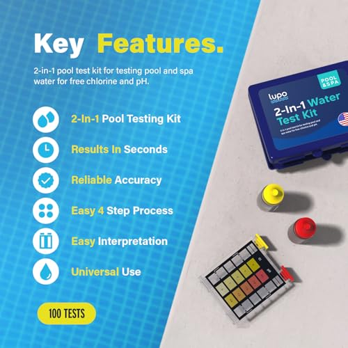 LUPO 2-In-1 Pool Test Kit | Pool Testing Kit For Residential Swimming Pools & Spas For Testing Free Chlorine & pH | Pool Chemical Test For Quick & Accurate At-Home Pool Water Testing