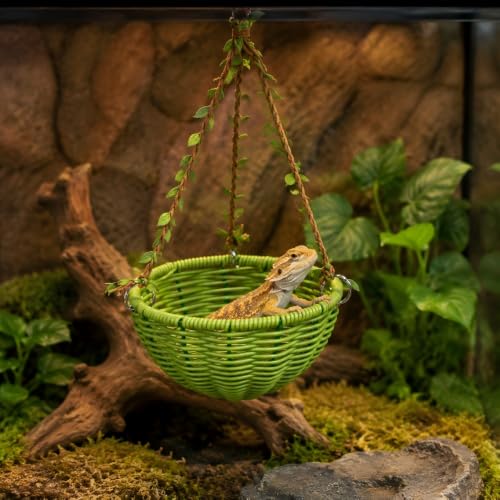 Snake Hammock Hanging Rattan Swing, Snake Tank Accessories, Woven Vine Basket Perch for Terrarium, Reptile Hammock Climbing Rest Platform for Small Snakes, Geckos, Lizards and Amphibians