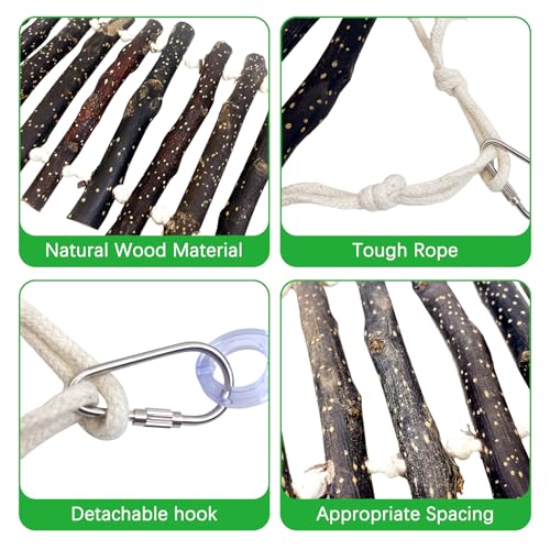 BNOSDM Large Reptile Bridge Hanging Bearded Dragon Climbing Ladder Suction Cup Lizard Lounger Wooden Gecko Tank Accessories for Chameleons Snakes Frog Hermit Crab (23.6 x 5.9 inches) - color: 1pc-Applewood