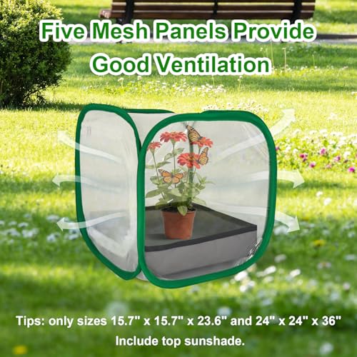 Butterfly Habitat Cage 12" x 12" x 12", Pop-up Butterfly & Insect Habitat Enclosure with Poop Tray for Easy to Clean, Small Foldable & Reusable Caterpillars Mesh Cage Terrarium for Indoor Use. - size: 12" x 12" x 12"