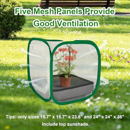 Butterfly Habitat Cage 12" x 12" x 12", Pop-up Butterfly & Insect Habitat Enclosure with Poop Tray for Easy to Clean, Small Foldable & Reusable Caterpillars Mesh Cage Terrarium for Indoor Use. - size: 12" x 12" x 12"
