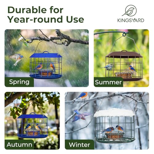 Kingsyard Bluebird Feeders for Outdoors Hanging | Metal Cage Bird Feeder with Tray, Squirrel Proof, for Small wildbirds, Weatherproof, Easy to Refill and Clean, Green - color: Green