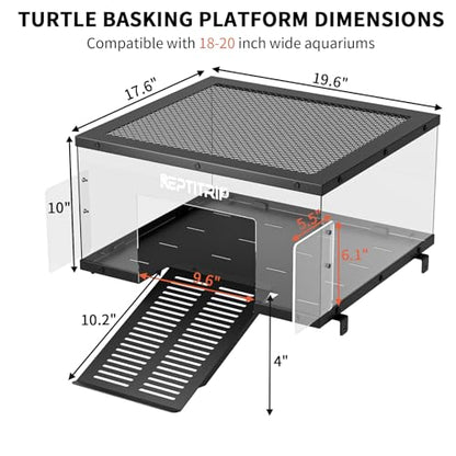 Turtle Basking Platform & Dock - Stainless Steel Turtle Ramp, Non-Slip Surface - Fits 18-20 Inchs Wide Aquariums