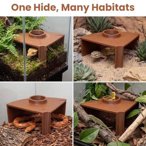 Reptile Corner Underground Cave Viewing Hide, Aquariums & Terrariums Decor, Hognose Snake, Corn Snake, Leopard Gecko Hideout Reptile Habitat Tank Enrichment (Brown)