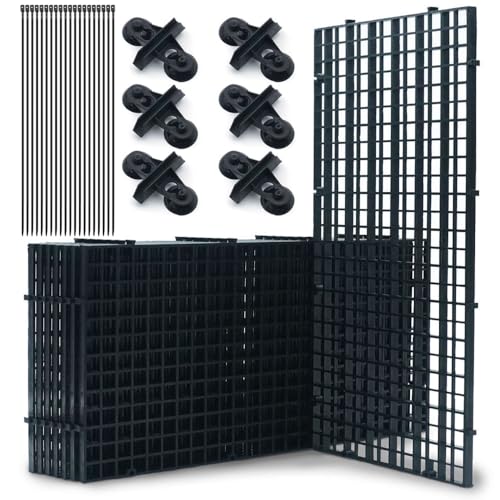 LINLAN Aquarium Fish Tank Dividers Set, 8 Pcs 15X30 cm Aquarium Grid Plastic with 6 Pcs Sucker Clips and 20 Pcs Cable Ties, Egg Crate for Fish Isolation(Black) - color: Black, size: S