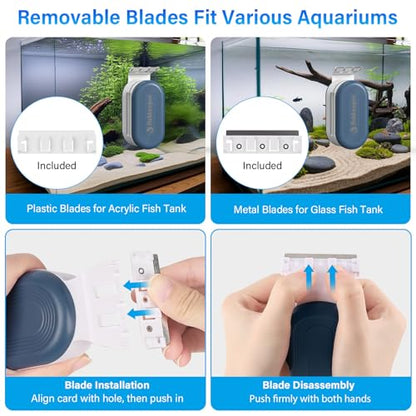 fishkeeper Aquarium Glass Cleaner, Double Side Algae Scraper with 2 Blades | Magnetic Aquarium Glass Cleaner with Self Floating, Glass Scrubber Brush for 0.2-0.7 Inch Thick Thick Glass & Acrylic Tanks