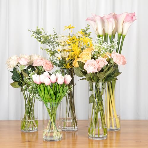 WGVI Quality Thick Weighted Tall Clear Cylinder Glass Vases, 4" W x 16" H, Flower Arrangement Floating Candle Holders Wedding Centerpieces Event Floral Container Accent Home Decor, 1 Piece - size: 4"x16"H