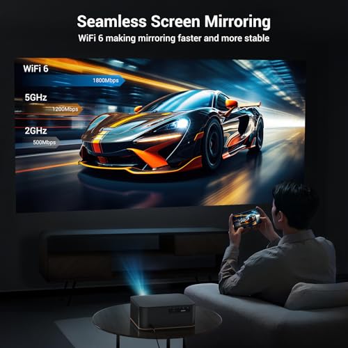 HAPPRUN 2000 ANSI 4K Decoding Projector with WiFi and Bluetooth, Auto Focus | 300'' Display for Indoor/Outdoor, Portable Home Theater, Smart Movie Projector Compatible with Phone/TV Stick/PC/PS5