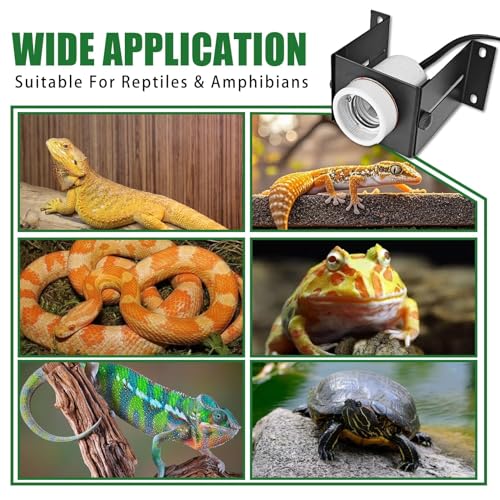 Reptile Heat Lamp Holder,Reptile Light Fixture with Thermometer,Lizard Terrarium Heat Lamp Bulb Ceramic Socket Adjustable Bracket for Bearded Dragon Gecko Snake Tortoise - size: 4.3*2.4*3.1IN