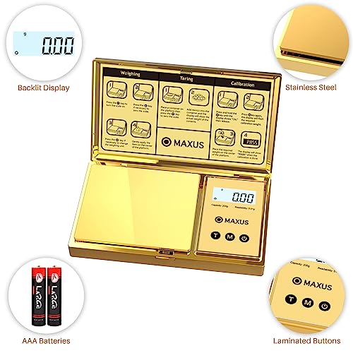 Digital Gram Scale 200g x 0.01g, Gold Pocket Scale for Jewelry, Food | Gold Plated Cover and Platform, Measures Grams and Ounces, Compact Scale for Grains, Gems, Coins and Small Items - color: Gold