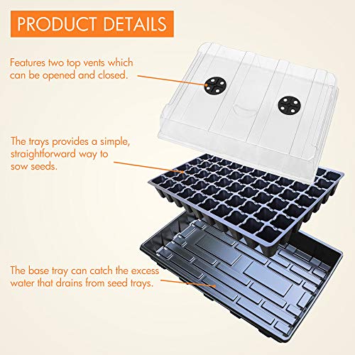 Gardzen 5 Pack Seed Starter Trays with Vented Domes 350 Cell | Smiling Face Plant Germination Kit with Humidity Domes and Bases, 18"x14" Tray for Starting Seeds - size: 70-Cell Black Eyes 5-Pack