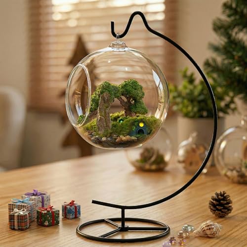 DIY Glass Globe Terrarium-Style Decor Kit, 11-Piece Mini Micro Landscape Ornament Set for Desk, Home & Office - Thoughtful Indoor Gift for Home & Office Decor