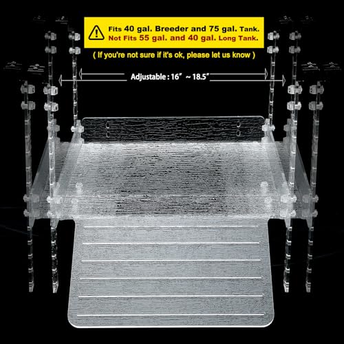 Hanging Floating Turtle Basking Platform Dock for 40 Breeder 75Gal Aquarium | Acrylic Floating Turtle Dock for Aquatic Turtles, 40B/50/75/125/150 Gal Tank, Adjustable Width 16-18.5in, Non-slip Bark Ramp - size: Extra Large