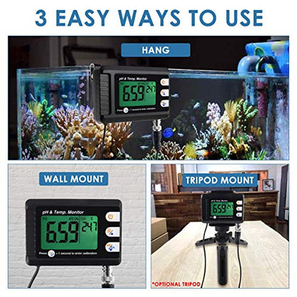 2 in1 pH Temperature Meter, Aquarium Thermometer pH Monitor with BNC Probe | Hydroponics, Aquariums, Pools, Labs, Drinking Water, Saltwater - Water Quality Tester pH Meter with ATC & Auto Calibration