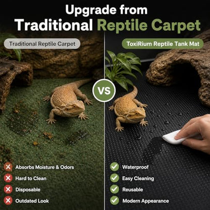 48" x 24" Reptile Terrarium Mat Liner for 4x2x2 120 Gallon Tank, Bearded Dragon Tank Accessories, Non-Adhesive Reptile Carpet Substrate Bedding for Leopard Gecko, Lizard, Snake, Tortoise, Black | Fits most standard 4x2x2 reptile tanks and can be trimmed f
