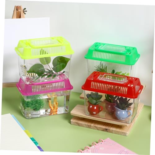 UKCOCO 4pcs Portable Turtle Feeding Box Transparent Reptile Habitat for Pets for Safe Transport Play Aquarium with Ventilation Design