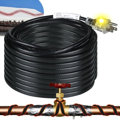 Kingdder 48 Ft (6FT~48FT) Heat Tape for Water Pipes Thermostat Self Regulating Heating Cable with Power Indicator Plug Built-in, Heavy Duty Heating Cable for Pipe Freeze Protection, 120V 8W/ft - size: 48 Ft