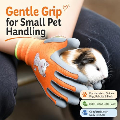 Kids Hamster Anti-bite Gloves,Small Pet Scratch Proof, Children Gardening Gloves,3 Pairs with Cute Print - size: XXS AGE 3-6