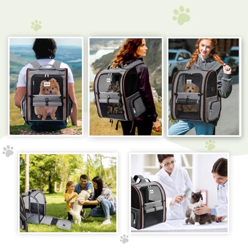 Cat Carrier Backpack, Expandable Pet Carrier with Sun Shade & Full Front Opening, Breathable Mesh Backpack for Small Dogs & Medium Cats Up to 18 Lbs, Foldable for Hiking, Camping (Grey) - color: Grey
