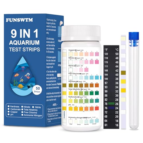 Aquarium Test Strips for Freshwater Fish – 9 in 1 Fish Tank Water Test Strips, Fast & Easy Color Chart for Beginners, Test Ammonia Nitrite Nitrate pH Chlorine Hardness, 50 Strips - size: 9 in 1 - 50 Count