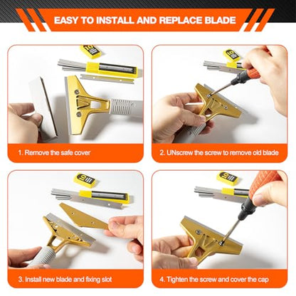 4" Wide Razor Blade Scraper Tool with Adjustable 16''-58"(1.3ft -4.8ft) Long Handle, 20PCS Extra Metal Blades, Cleaning Glass Wall Scraper, Painting stripping tools, Tile, Floors, Walls