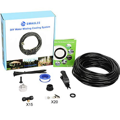 GMAULEE Misting Cooling System, DIY 49.2 FT(15M) Misting Line +15 Brass Mist Nozzles+ a Brass Connector(3/4'') Outdoor Mister System for Patio Waterpark Garden Trampoline Greenhouse - size: 49.2 ft (15M)+15 Brass