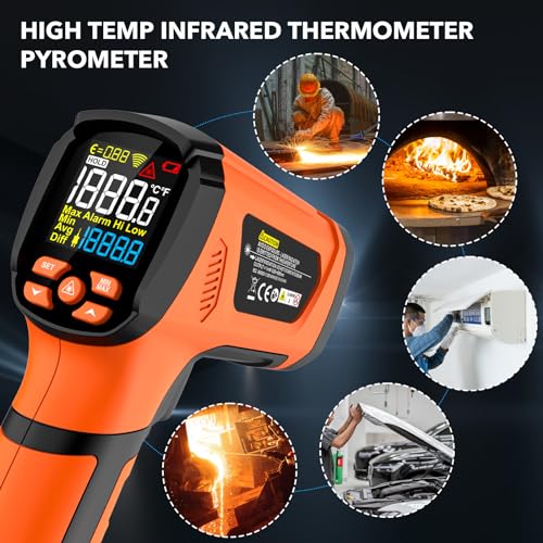 Infrared Thermometer Temperature Gun,-40℉~2912℉ Pyrometer, 50:1 High Temp Thermometer with Thermocouple Probe, Non-Contact Digital IR Laser Thermometer for Industrial HVAC Forge Metal - color: Orange -40°F - 2912°F(-40-1600℃)