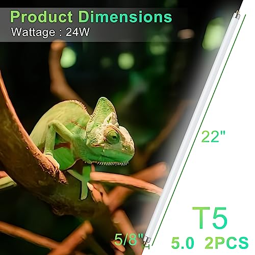 LUCKY HERP 2 Pack T5 UVB 5.0 Reptile Light 24W, UVA UVB Fluorescent Lamp Tube, UVB Lighting Bulb for Turtles, Chameleon, Tortoises, Lizard - color: 24w - 22" Uvb 5.0, size: T5 UVB 5.0