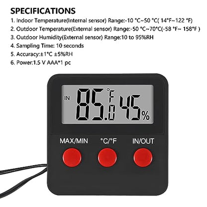 4Pcs Digital Thermometer and Humidity Thermometers Indoor and Outdoor Digital Temperature and Hygrometer Gauge with Probe for Reptile Terrarium Thermometer Pet Keeping - color: 4PCS