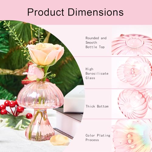 XXXFLOWER Glass Mushroom Vase Propagation Planter Window Plant | Crystal Hydroponic Mushroom Jars for Plant Cuttings Unique Glass Bud Flower Vase Indoor for Home Office Garden Decor - size: 4PCS Mushroom Vase