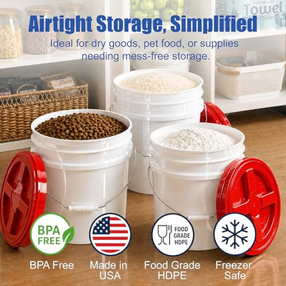 3.5 Gallon Bucket, Food-Grade w/Lid, BPA-Free, Red, 1 Pack | Airtight Gamma Seal Screw-On Lid, Heavy-Duty 90 Mil HDPE Plastic, Food Safe and Durable Container, Bulk Storage, Made in USA - color: Red, size: 1 Pack