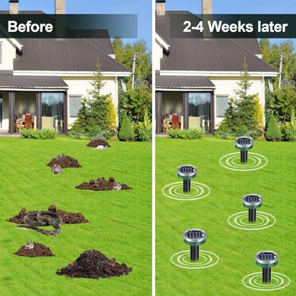 8 Pack Mole Repellent Solar Powered Snake Repellent Ultrasonic, Gopher Repeller Sonic Mole Deterrent Spikes, Snake Gopher Vole Repellent Outdoor for Lawn Garden & Yard-Green