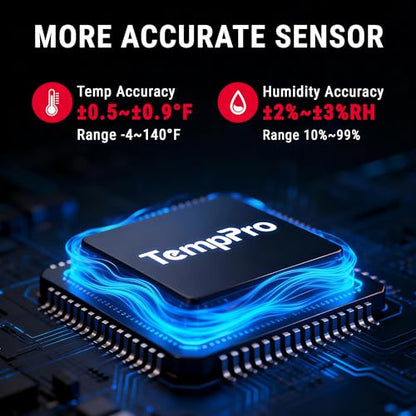 TempPro TempAir Bluetooth Hygrometer Thermometer for House | 260FT Indoor Temperature and Humidity Monitor with APP Alerts, 2-Year Data Export for Bedroom, Greenhouse, Nursery, Cellar - style: 2 Batteries