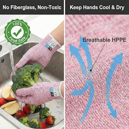 Cut Resistant Gloves Level 5, Kitchen Cutting Gloves For Cooking,Meat Fish Cutting,Oyster Shucking, Knife Handling,Wood Carving (Pink, M) - color: Pink, size: Medium