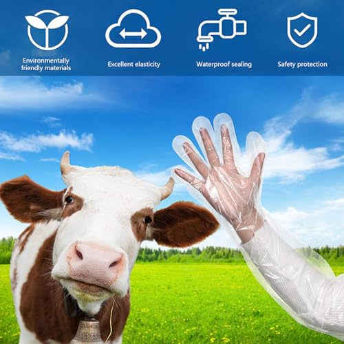 50Pcs Disposable Plastic Veterinary Insemination Rectal Long Arm Gloves Plastic Full Arm 35.5inch for for Veterinarians Deer Cleaning Gutting
